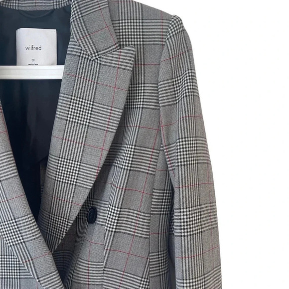 NWT Aritzia Wilfred Womens 00 Margaux Plaid Checkered Black Gray Blazer - Picture 2 of 11